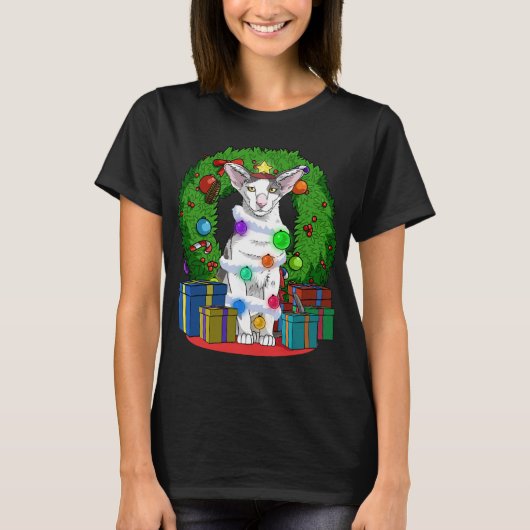 T-shirt Arbre de Noël Oriental Shorthair Chat X-mas Père N (Devant)