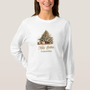T-shirt Arbre de Noël pastel traditionnel vert et ivoire