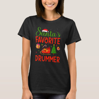 T-shirt Arbre de Noël Père Noël Favori Drummer Matching Ch