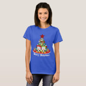 T-shirt Arbre de Noël Pingouins de vacances ajouter le mes (Devant entier)