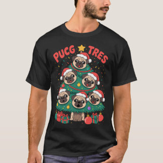T-shirt Arbre de Noël Pug Chien Santa Joyeux Pugmas Noël