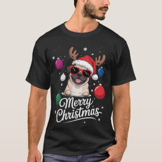 T-shirt Arbre de Noël Pug Chien Santa Noël Femmes Hommes J