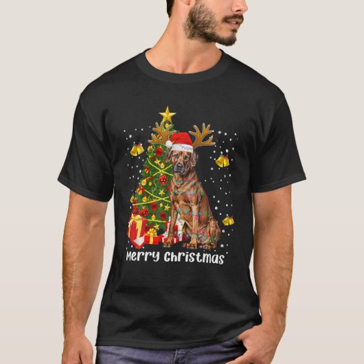 T-shirt Arbre de Noël Rhodesian Ridgeback Père Noël Xm (Devant)