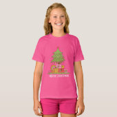 T-shirt Arbre de Noël rose rétro filles (Devant entier)