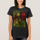 T-shirt Arbre de Noël Rouge & Or Ornements Femmes (Devant)