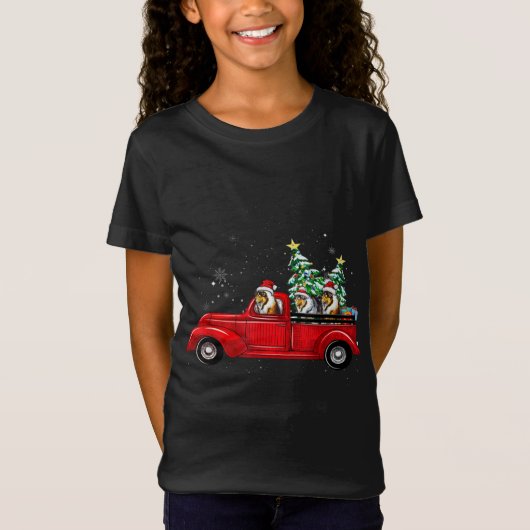 T-Shirt Arbre de Noël Rough Collie Chien Conduisant Camion (Devant)