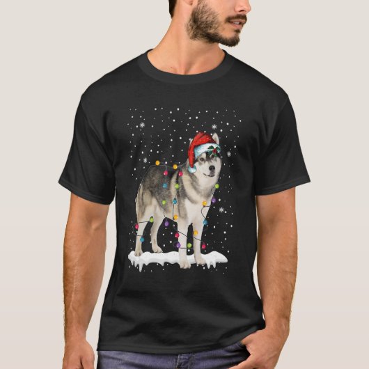 T-shirt Arbre de Noël Santa Hat Sibérien Husky Chien Pet L (Devant)