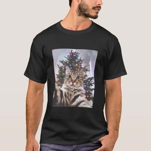 T-shirt Arbre de Noël selfie de chat (Devant)
