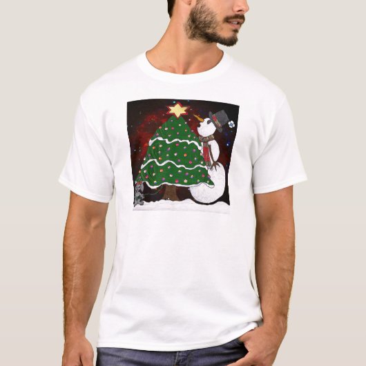 T-shirt Arbre de Noël Snowman Surprise Art Imprimer (Devant)