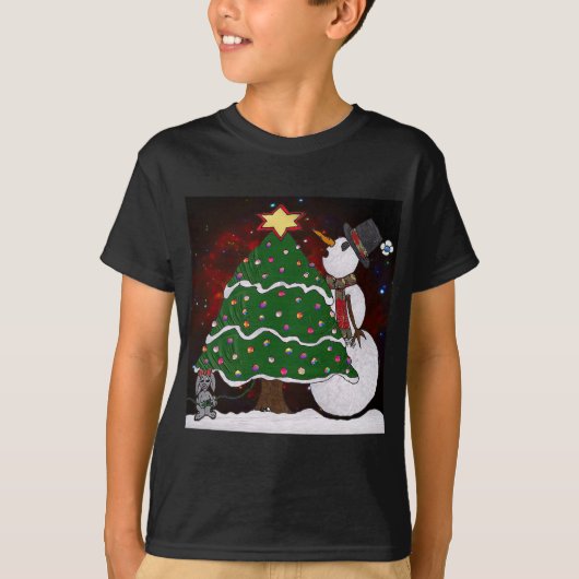 T-shirt Arbre de Noël Snowman Surprise Art Imprimer (Devant)