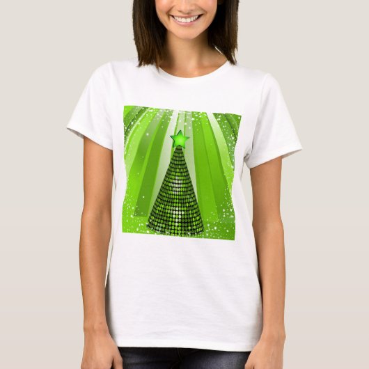 T-shirt Arbre de Noël vert moderne avec étoile (Devant)