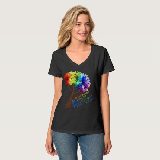 T-shirt Arbre de puzzle d'arc-en-ciel de sensibilisation (Devant entier)