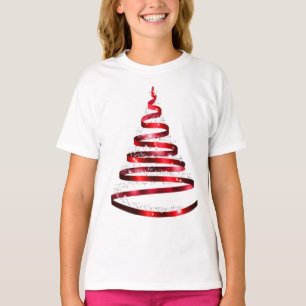 T-shirt Arbre de ruban rouge brillant de Noël