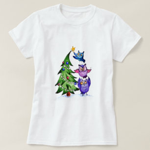 T-shirt Arbre de vacances de hiboux de Noël