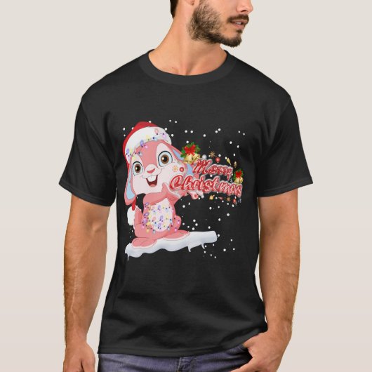 T-shirt Arbre d'éclairage Noël Lapin Lapin Lapin Lapin Lap (Devant)
