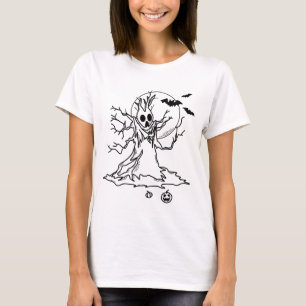T-shirt Arbre d'Halloween avec Antlers, Lune et Citrouille