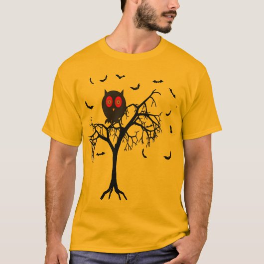 T-shirt Arbre d'horreur avec Halloween de hibou (Devant)