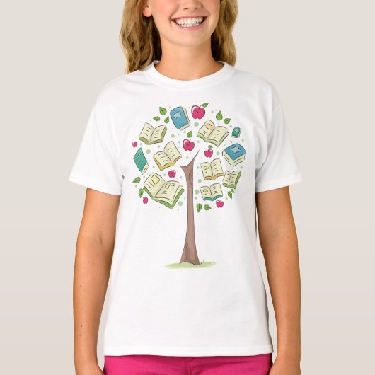 T-shirt Arbre éducatif de connaissances avec des livres (Devant)