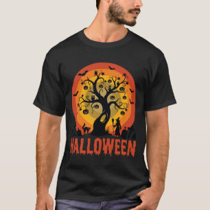 T-shirt Arbre ensorcelé Halloween Sorcière et chats noirs