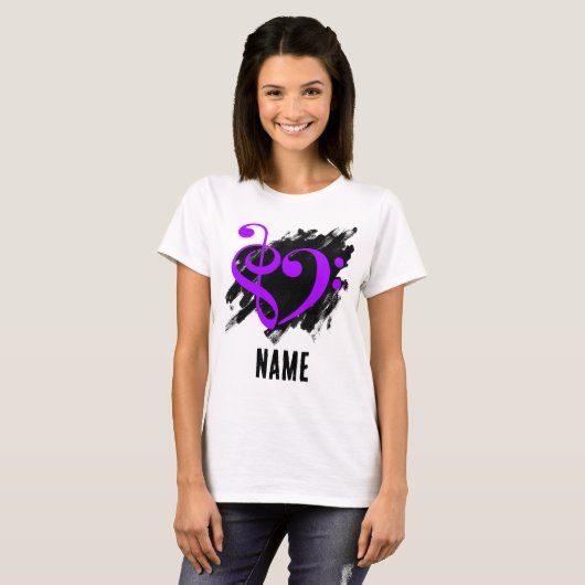 T-shirt Arbre et Basse Clef Coeur pourpre personnalisable (Devant entier)