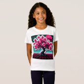 T-Shirt Arbre Fleur de Cerisier Synthwave 803 (Devant entier)