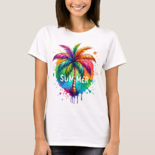 T-SHIRT ARBRE PALMIER TROPICAL AUX COULEURS VIVES DE L'ARC