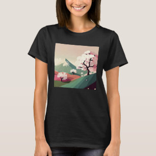 T-shirt Arbres de fleurs de cerisier collines roses sommet