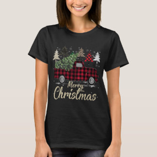 T-shirt Arbres de Noël Camion Rouge Buffalo Plaid