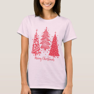 T-shirt Arbres de Noël de couleur rose