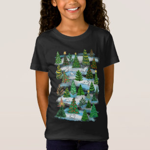 T-shirt arbres de Noël et lièvres à neige