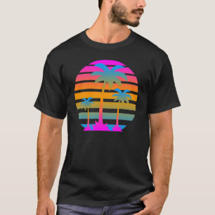 T-shirt Arbres Palmiers Coucher de Soleil Rétro Vintage