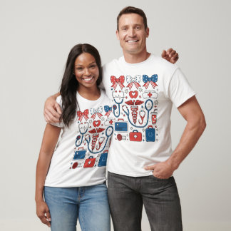 T-shirt Arc Coquette 4 Juillet Infirmière Soins Drapeau US