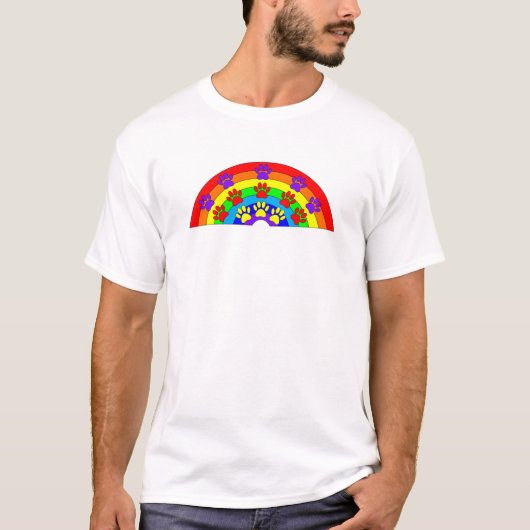 T-shirt Arc-en-ciel avec Empreintes de pattes de chien (Devant)