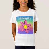 T-Shirt Arc-en-ciel avec Fleur rose Fille d'anniversaire (Devant)