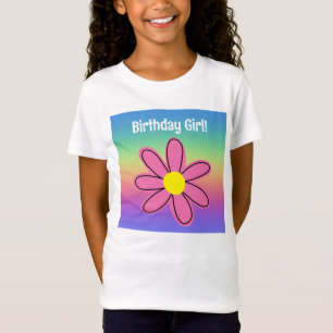 T-Shirt Arc-en-ciel avec Fleur rose Fille d'anniversaire
