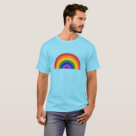 T-shirt Arc-en-ciel clair sur le bleu clair LGBT Pride (Devant entier)