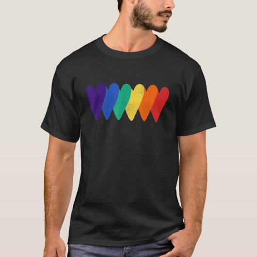 T-shirt Arc-en-ciel Coeurs Aimer LGBT Lesbian Bi Trans (Devant)