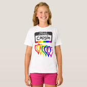 T-shirt Arc-en-ciel - Coeurs Mariée Cousin Nom Badge (Devant entier)