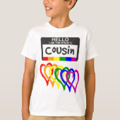 T-shirt Arc-en-ciel - Coeurs Mariée Cousin Nom Badge (Devant)