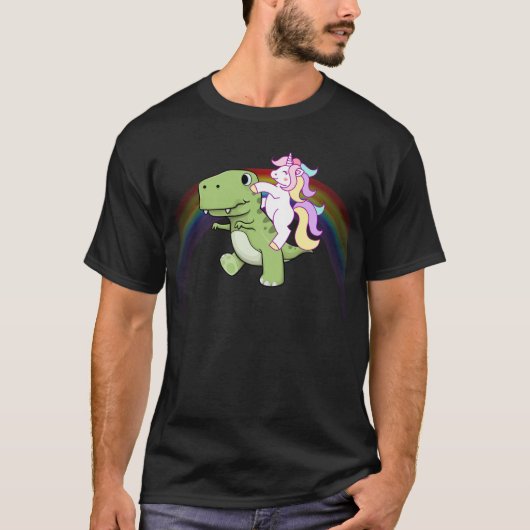 T-shirt Arc-en-ciel mignon du bébé T Rex d'équitation de (Devant)