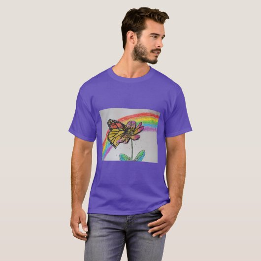 T-shirt Arc-en-ciel Monarque Papillon Peinture Mens T Chem (Devant entier)
