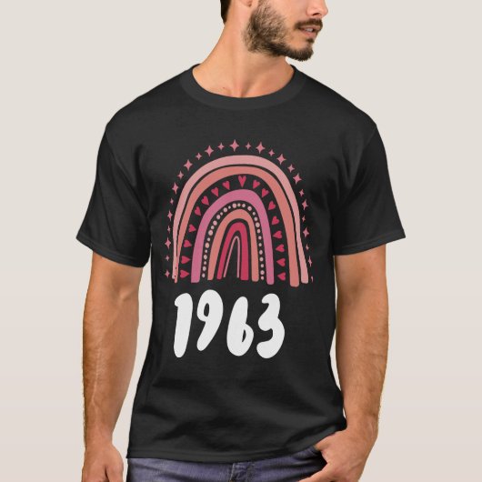 T-shirt Arc-En-Ciel Rouge Année De Naissance 1963 Annivers (Devant)