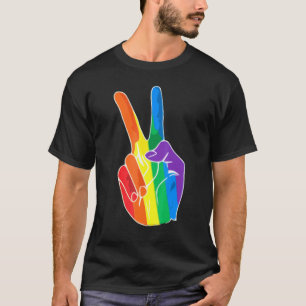 T-shirt Arc-en-ciel signe de paix Love Lesbian Gay Pride L
