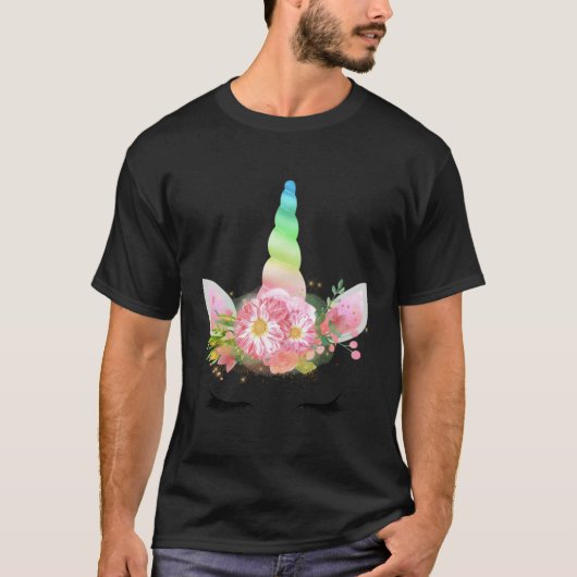 T-shirt Arc-en-ciel Unicorne couronne (Devant)