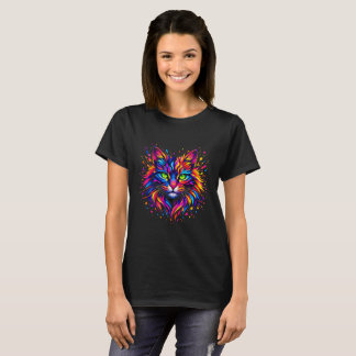 T-shirt Arc-en-ciel vibrant Chat néon Éclaboussure d'art P