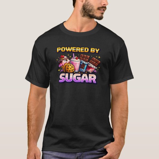 T-Shirt Arcade Pixel Rétro Alimenté au Sucre (Devant)