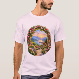 T-shirt Arch de jardin de roses romantiques au lever du so