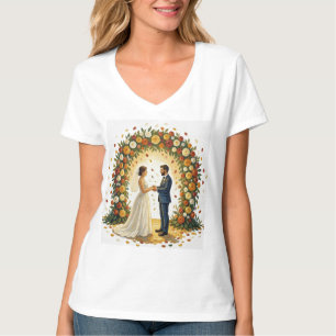 T-shirt Arche de mariage romantique Roses dorées Couple