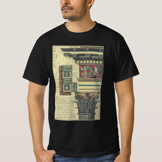 T-shirt Architecture Ancienne, Colonne avec Moulure de Cor (Devant)