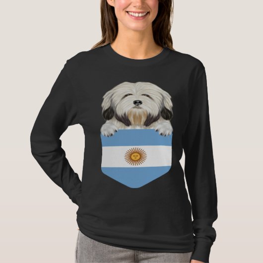 T-shirt Argentina Flag Lowchen Dog In Pocket (Devant)